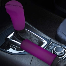 Dreaweet Deep Purple Design Auto Gear Shift Knob Cover Handbrake Grip Cover Car Protective Interior Accessiores Set for Women Easy Install 2 pcs Fit Most Cars Sedan SUV Van Truck