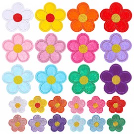 AOODUERL 24 Pieces High Quality Iron-On Patches Floral Embroidered Patches Two Sizes Sunflower Floral Embroidery Various Designs for Jeans, Shirts & Jackets, Easy to Use