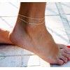 Beriso 14K Plated Shining Double Layered Glitter Chain Ankle Bracelets