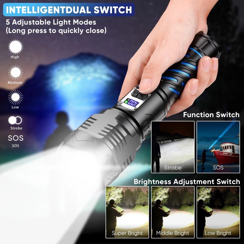 Garberiel Super Bright 900000Lumen 50W LED Powerful Flashlight Rechargeable Tactical