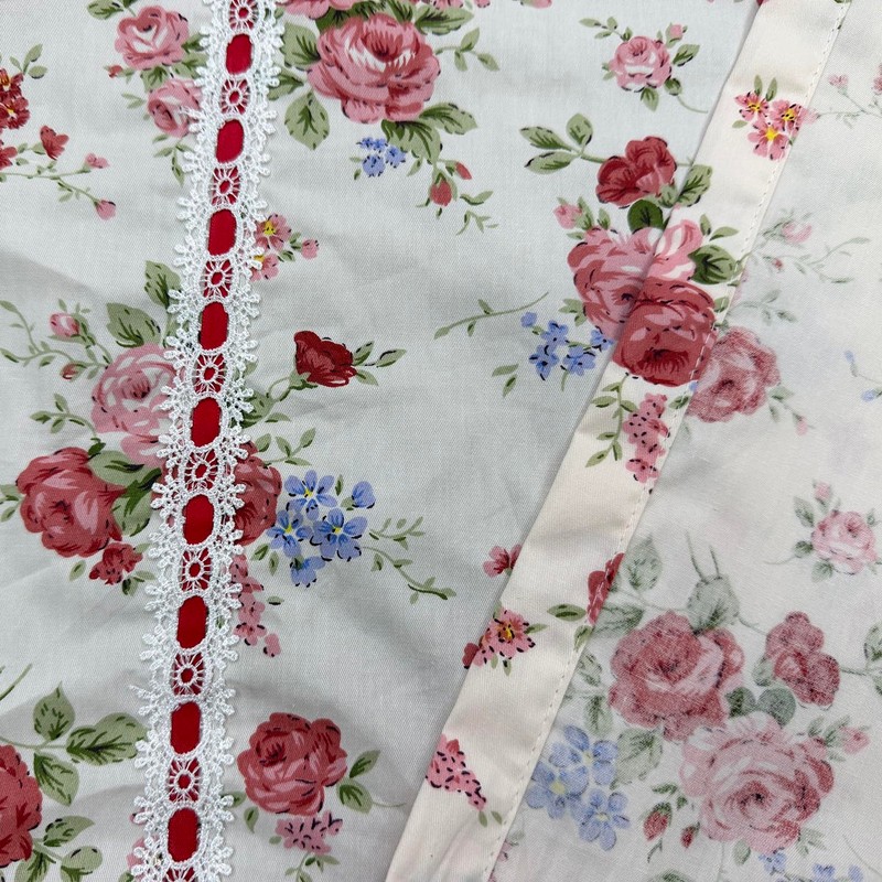 Country Rose Floral Valance Curtain Tie Up Gingham Ruffled Swag