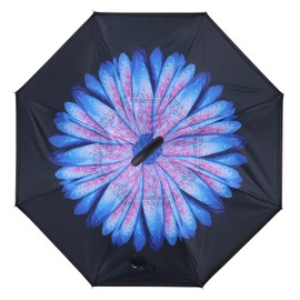 Wxjiahetai Inverted Reverse Umbrella with C-shaped Handle Windproof Upside Down Umbrellas for Rain Double Layer Hands Free Umbrella for Women and Men (Blue Flower)
