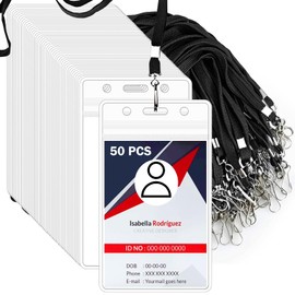 UZSUZZ Pack of 50 ID Card Cases with Strap Card Holder ID Waterproof Transparent ID Card Holder Lanyard with Card Holder for Business, Exhibition and Office