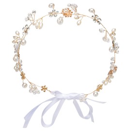 AUXSOUL Head piece Flower Girl Headband, Wedding Head Vines, Gold Pearl Headband Pearl and Evening Party Flower Crown Headpiece,Princess Crystal Girl Wedding Hair Accessories