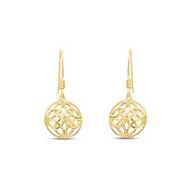 Celtic Knot Round Drop Earrings In 14K Yellow Gold Over Sterling Silver