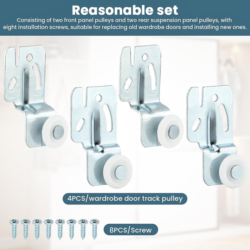 Closet Sliding Door Hardware Wardrobe Door Roller Kit, 4pcs Closet