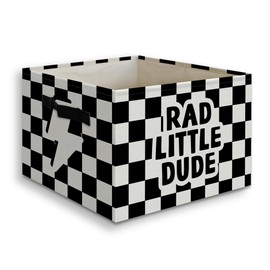 JUIOEIU Rad Little Dude Boy Foldable Storage Bins Box with Handles, Black and White Checkered Collapsible Organizer Basket for Kids Boys Bedroom Bathroom Nursery Playroom Clothes Toys Books