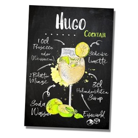Siviwonder Hugo Cocktail Recipe Bar Party Cellar Decorative Door Sign Warning Sign Fun Gift Idea as Bar Accessories 20 cm x 14 cm x 0.3 cm Aluminium Vintage Party Mood