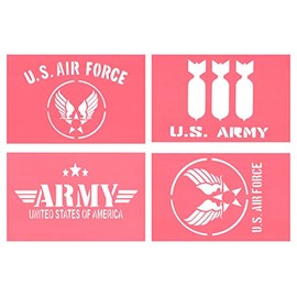 Set of 4 Stencil Sheets, 7.1 x 11.0 inches (18 x 28 cm), Military USAIRFORCE USARMY