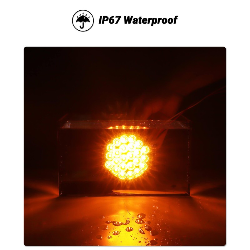 XtraGlow 4 Inch Round Amber LED Strobe Lights 24LEDs Tail
