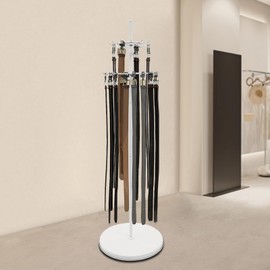 66.1in-Floor Standing Belt Hanger Tie Rack, White Retail Display Tie Scarf Rack, Belt Display Stand Men Closet Display Stand Organizer, Shawls Shelf for Clothing Retail Commercial