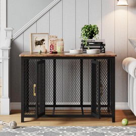 48 Inch Large Dog Crate Furniture, Decorative Dog Crates, Large Dog Kennel Indoor with 2 Doors and Latches, Heavy Duty Metal Dog Cage End Table, Brown