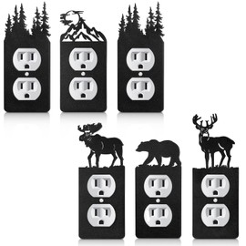 Lothee 6 Pcs Metal Bear Light Switch Cover Plate Moose Tree Mountain Elk Forest Outlet Plate Toggle Outlet Wall Cover for Home(Single Gang Socket)
