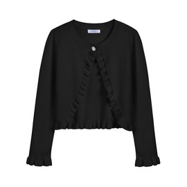 Arshiner Girls' Basic Cardigan Shrug Ruffle Short Bolero Elegant Bolero Jacket Short for Communion Dress Christening Dress, black A
