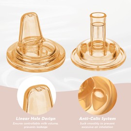 yanyoyo Sippy Straw Nipple for Wide Neck Baby Bottle, Natural Silicone Anti Colic Sippy Cup Nipples, 9 Months+, 4 Counts (Straw Nipple-Brown)