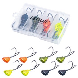 GotureSheepshead Jig Head with Double 3X Nickel Hook Shank Include Box, 8 Pcs Lead Standup Style Jigheads, Multicolor Power Coat 1oz Bottom Sweeper Jig for Saltwater Sheepshead Tautog