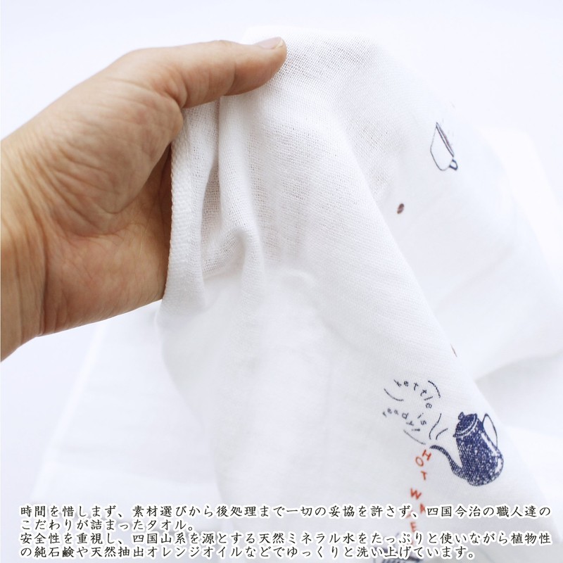 kontex Imabari Face Towel, Hagoromo Gauze, Cafe Time, White, Approx.