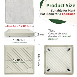 REDHUGO 2PCS Square Plant Caddy with Hidden Wheels, Heavy Duty Rolling Plant Stand Caddy with Wheels, Pot Base for Indoor Outdoor, Beige, 13 inches