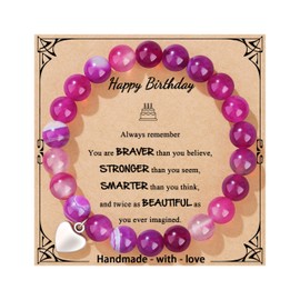 JoycuFF Birthday Gifts for Women Mom Sister Wife Friendship Natural Bracelet Happy 30th 40th 50th 60th 70th 80th Birthday Gifts for Women Amethyst Bracelets