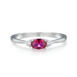Ladies Sterling 925 Solid Silver Oval Cut Ruby and White Sapphire 3 Stone Ring Sizes K to U (O)