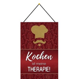 Metal Sign 20 x 30 cm with Cord "Kochen ist meine Therapie" [German Language]
