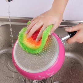 5 Pieces Colorful Acrylic Dish Scrubbers, Round and Square Non Scratch Cleaning Sponge, Hand-Knitted Dish Cloths for Washing Dishes, Cookware, Tubs, Sinks