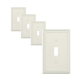 TREEWELL 4-Pack Single Toggle Light Switch Cover Plate, Pearls Decorative Switch Plate Covers, Light Almond 1 Gang Metal Wall Plate, Corrosion Resistant