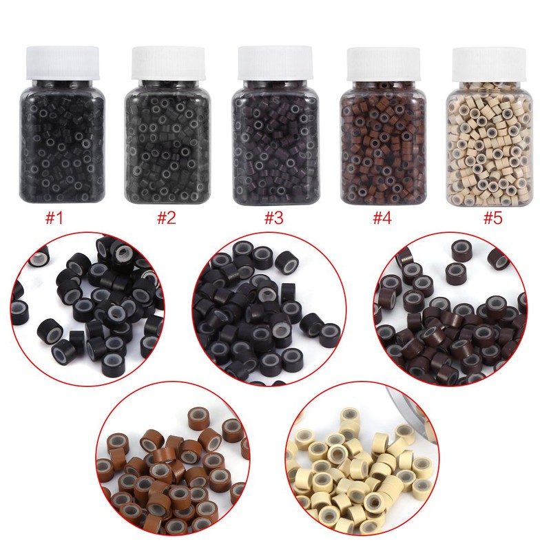 Filfeel Anillos de extensión de cabello de Silicona, 500PCS/Bottle 5MM
