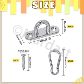 Mardatt 8Pcs 304 Stainless Steel Pad Eye Plate U Hooks Snap Hook, Marine Hardware Staple Hook Loop with Screws Stainless Steel snap Hook Swivel Hooks Wall-Mounted for Outdoor Indoor Activity