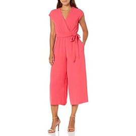 Eliza J Women's Faux WRAP Crop Jumpsuit, Coral, 4