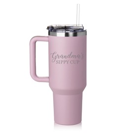 Daylor 40 oz Tumbler with Handle and Straw Lid Stainless Steel Insulated Travel Mug Cup Grandma's Sippy Cup Grandmother Funny (Purple)