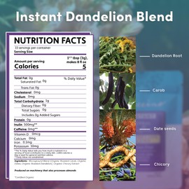 Teeccino Instant Organic Dandelion Blend – 33 servings – Gluten Free Instant Microground Herbal Coffee with Chicory & Dandelion Roots That’s Prebiotic, Caffeine-Free, and Acid-Free – 3.5 ounces