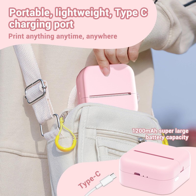 Mini Sticker Printer for Smartphone, Bluetooth Thermal Printer 203DPI Pocket