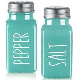 Turquoise Salt and Pepper Shakers Set - Teal Farmhouse Kitchen Decor and Accessories - Cute Glass Salt Shaker for Kitchen and Table, RV, Camp,BBQ