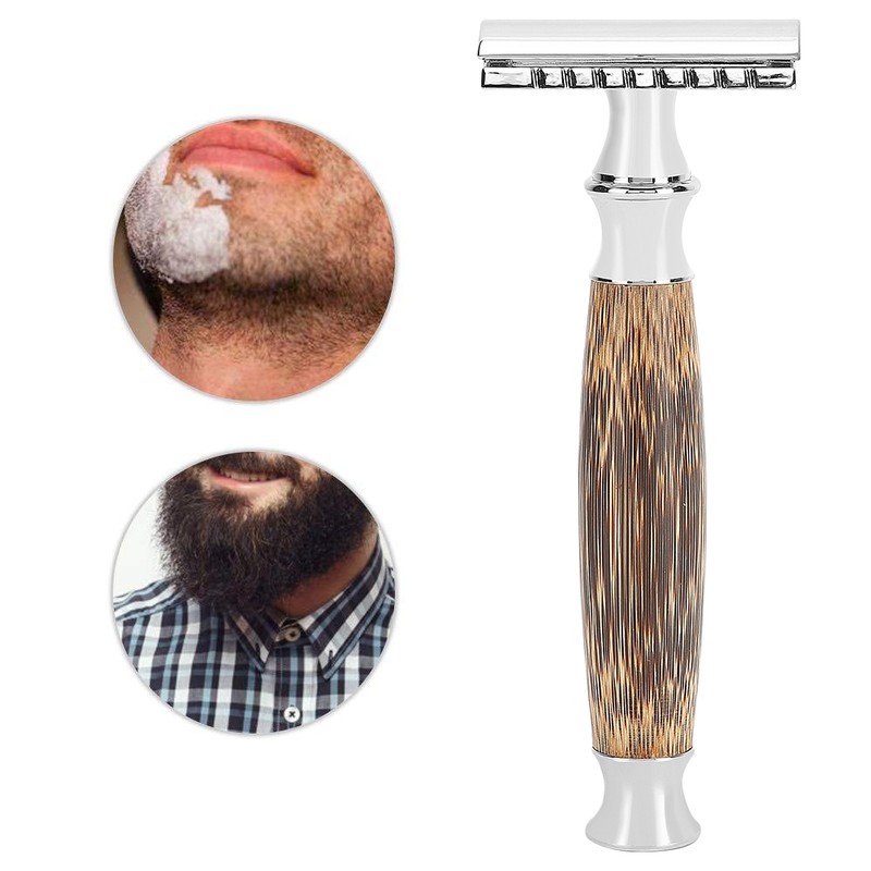 Professional Men Bamboo Handle Manual Shaver Portable Beard Body Hair