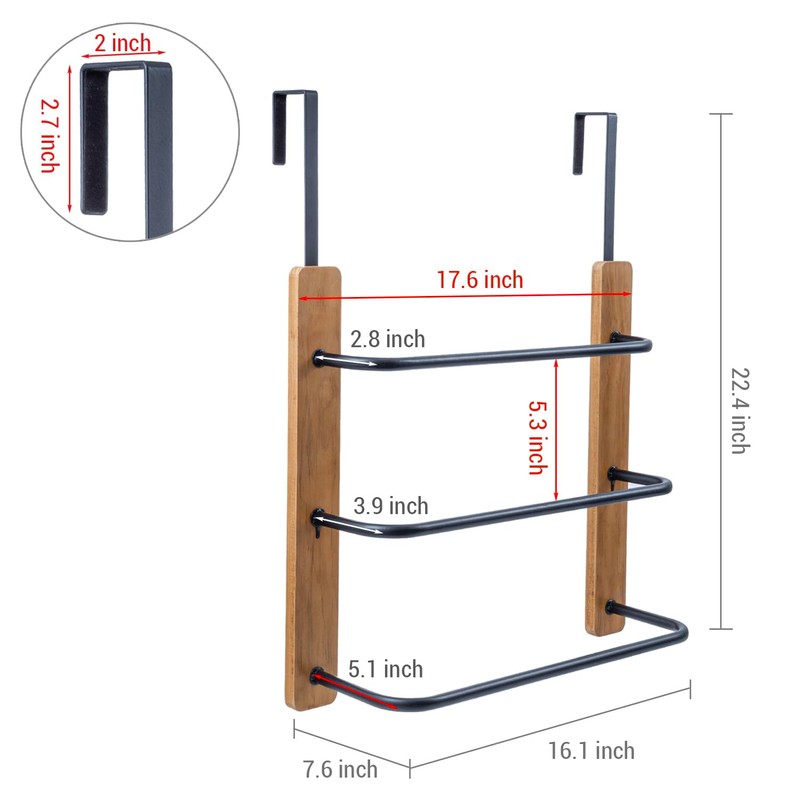 MyGift Over The Door Towel Rack for Bathroom, Rustic Solid