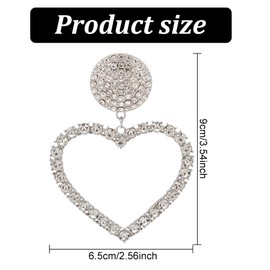 ANATTASOUL 2 Pairs Heart Rhinestone Earrings for Women Heart Shaped Drop Earrings with Rhinestones Hoop Earrings with Crystal Heart for Party Prom Dating Women Stud Earrings Rhinestone Crystal Tassel