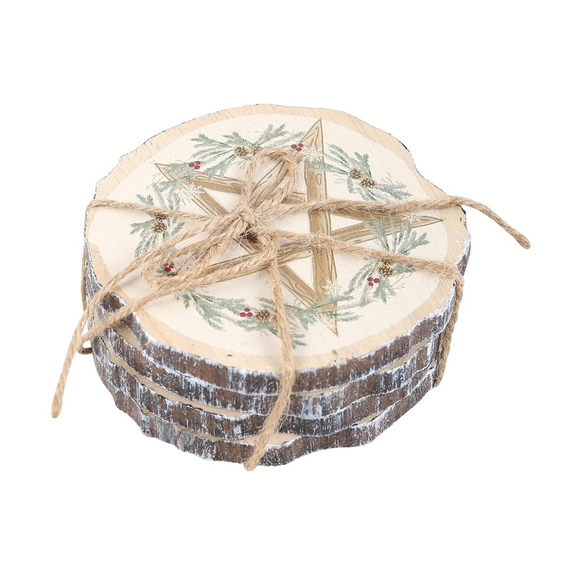 Rustic Winter Solstice Coasters Set | Wood Slice Design |