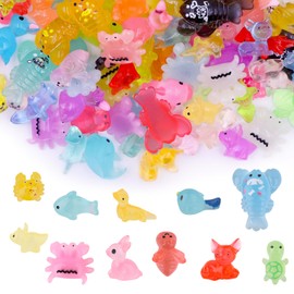 CTYUEYUN 150 Pcs Mini Resin Animals with Transparent Packaging Box,portable Mini Animal Figures Glow in The Dark, Resin Rabbits,Dinosaurs,Crabs,Lobsters,Whales for DIY Craft Dollhouse Décor