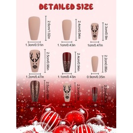 96 Pieces Christmas Coffin False Nails Fake Nails, EBANKU Acrylic Press on Nails Full Cover False Nail Kits with 96 Pieces Nail Glue Tabs, Christmas Tree Elk Design Nail Decoration
