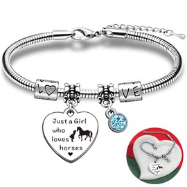 Horse Gifts for Girls Women Silvery Horse Bracelet for Girls Age 9-11 Horsey Horse Jewellery for Teenage Girls Christmas Horse Friendship Bracelet Who Loves Horses Bracelet for Birthday Bestie Xmas