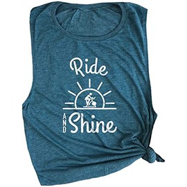 Spunky Pineapple Ride and Shine Cycling Class Women's Workout Muscle Tee Sleeveless Gym Tee Deep Teal