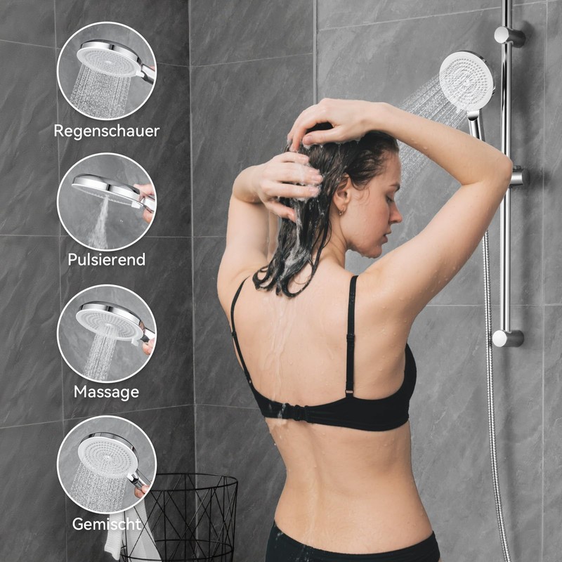 Aurulam Shower Head, Shower Head with 4 Jet Types, Large