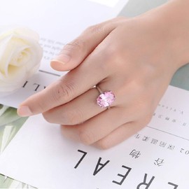 Wenbin Women Fashion 925 Silver Oval Cut Pink Topaz Gemstone Ring Wedding Jewelry Size 6-10 (Size 8)