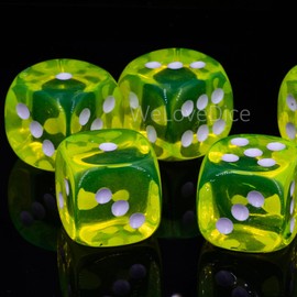 WeLoveBeads XL Dice (20 mm) in Neon Yellow/White Dots - Made in Germany - Pack of 5