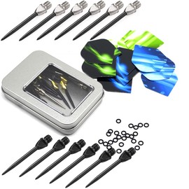 Ohaoduo 12pcs Stainless Steel Dart Tips Black, Silver, Gold 2BA Steel Dart Tips Metal, Steel Dart Tip + 12 pcs Dart Flights and Dart Rubber Ring in Aluminium Box (12pcs HEI Zhen)