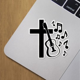 Decal Stickers of Cross with Guitar Premium Indoor (No Waterproof) Vinyl Decal Stickers for Laptop Phone Accessory Helmet Car Window Mug Tuber Cup Door Wall Decoration ANDVER353440bBL