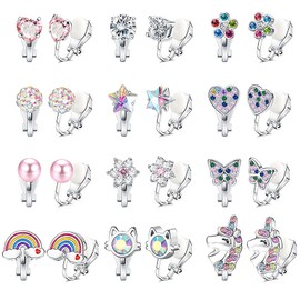 DOINEUFL Clip On Earrings for Girls, Kids Magnetic Earrings for Girls, Childrens Clip-On Hoop Stud Earrings, Girl Women Silver Hypoallergenic Non Piercing Earrings, 12 Pairs Jewelry Dress Up Set