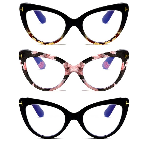 DXYXYO 3 Pack Reading Glasses Cat Eye Blue Light Blocking