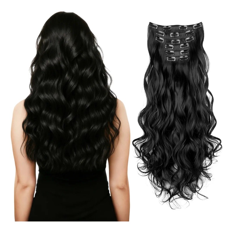 Extensiones De Cabello De Pelo Ondulado Cortinas Clip 6 Pzs